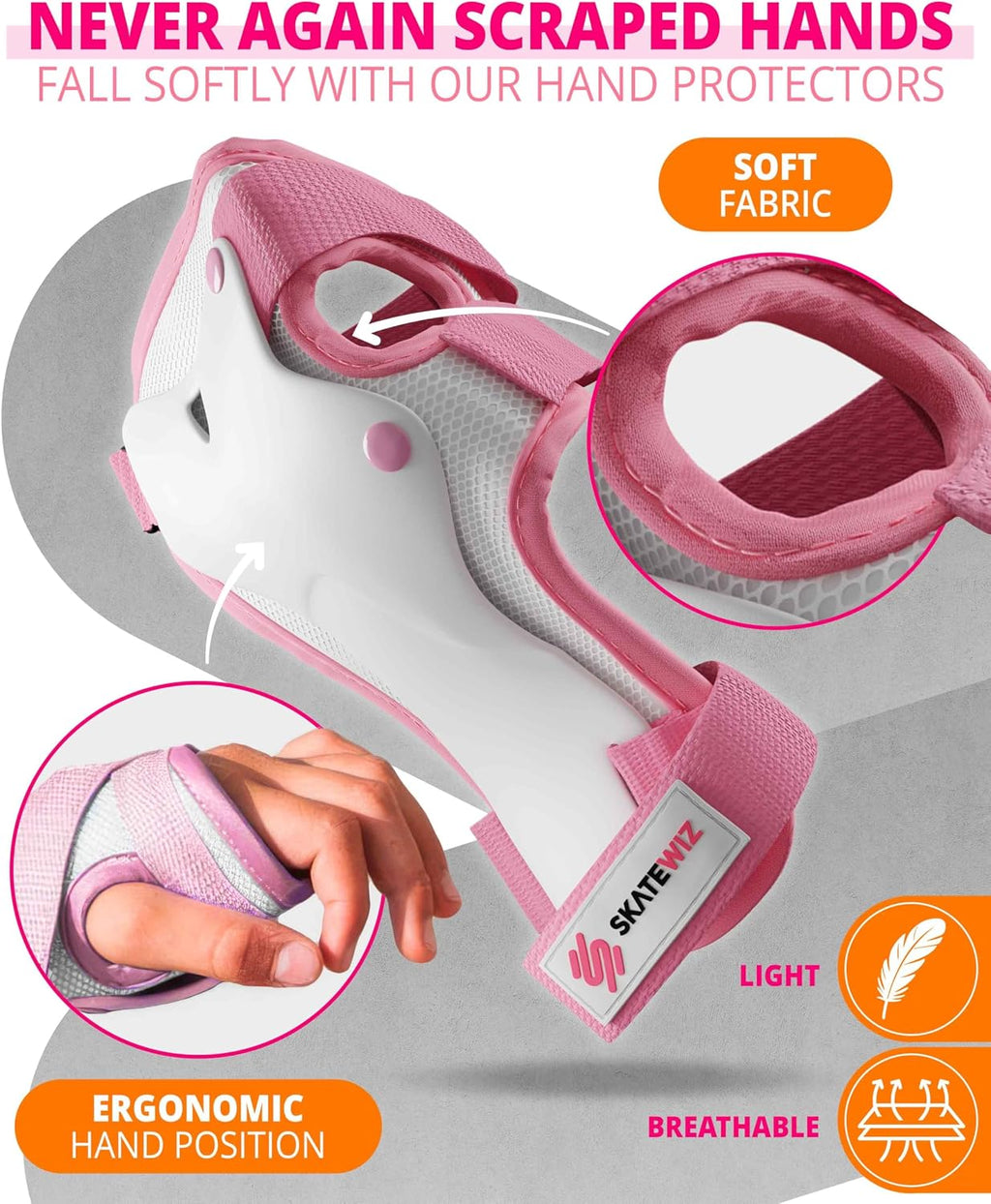 SKATEWIZ Skateboard Pads Protective Gear Set for Kids and Adults - Smash - Roller Skate Pads [6pc] with Wrist Guards - Skating Protective Gear - Roller Derby