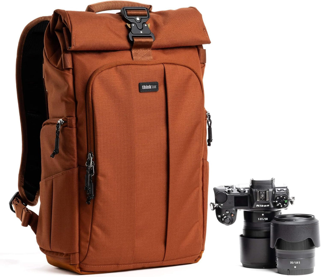 Think Tank FocusPoint 22L RollTop Camera Backpack - Urban Rust: Expandable Travel & Camera Backpack with Laptop Sleeve, Quick Side and Back Access, Rain Cover – Versatile Photography & Travel Bag