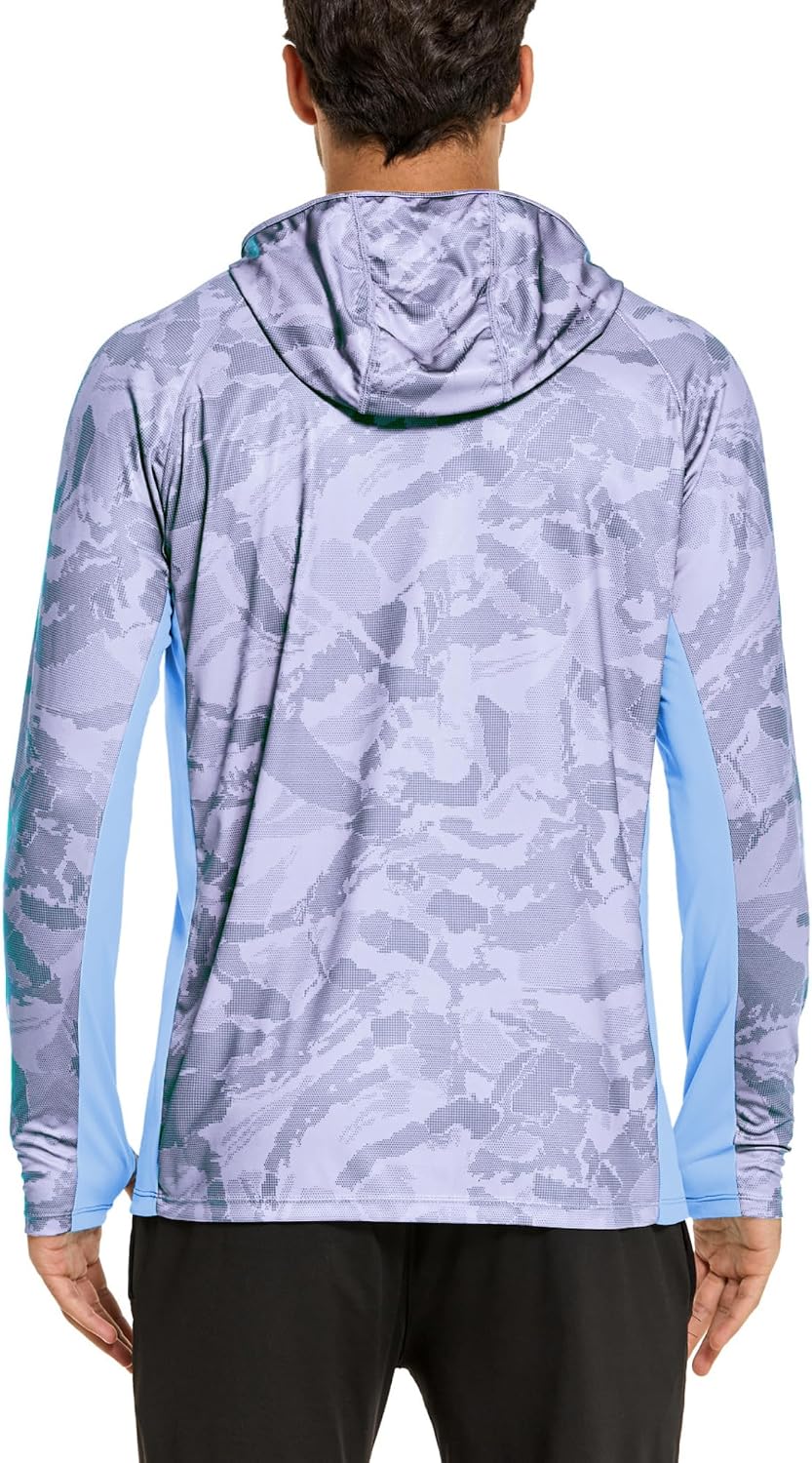 COOrun Men's Hooded Sun Shirts with Mask Fishing Shirts for Men Long Sleeve UPF 50 Rash Guards Cooling Hoodies Hiking Shirts