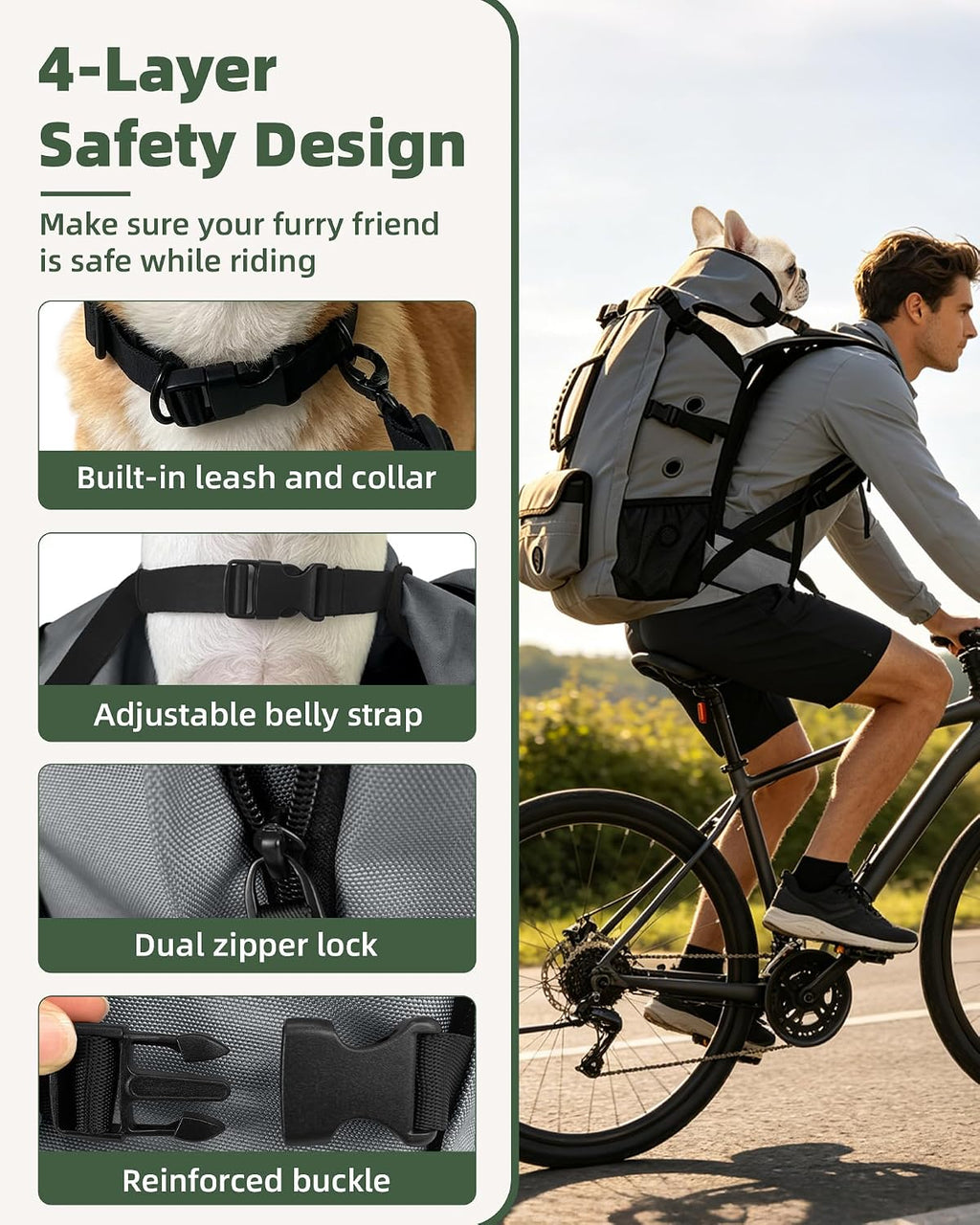 Breathable Dog Hiking Backpack Carrier for Medium Dogs, Grey