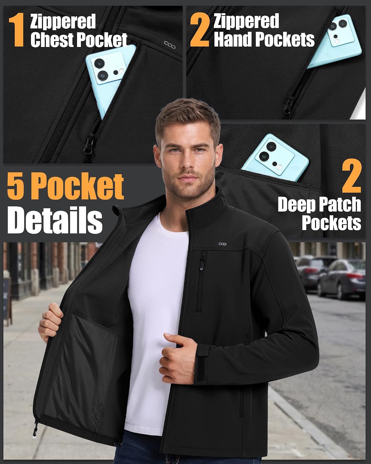 33,000ft Men's Waterproof Softshell Jacket Fleece Lightweight Windbreaker