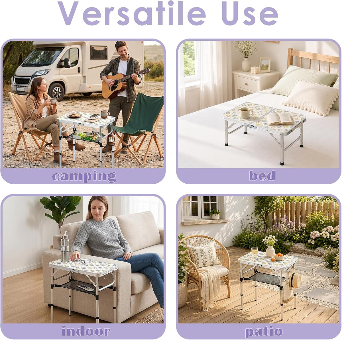 Small Folding Camping Table, 2ft Portable Table, Blossoms