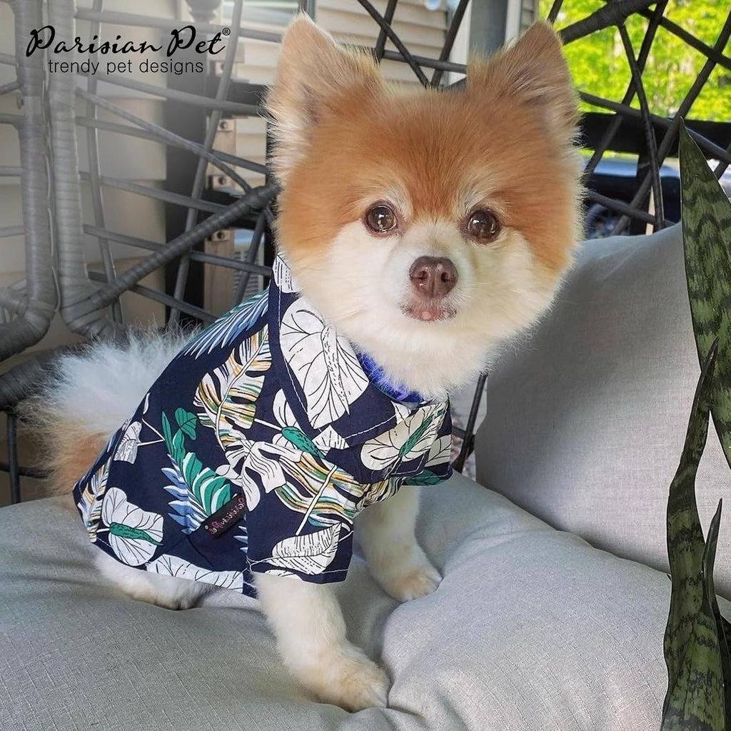 Parisian Pet Palm Leaves Dog Shirt - Cotton Clothes for Medium Dogs - Stylish Tropical Dog Outfit - Lightweight and Soft Puppy Clothes - Trendy Tshirts for Dogs - Comfortable Summer Camp Pet Apparel