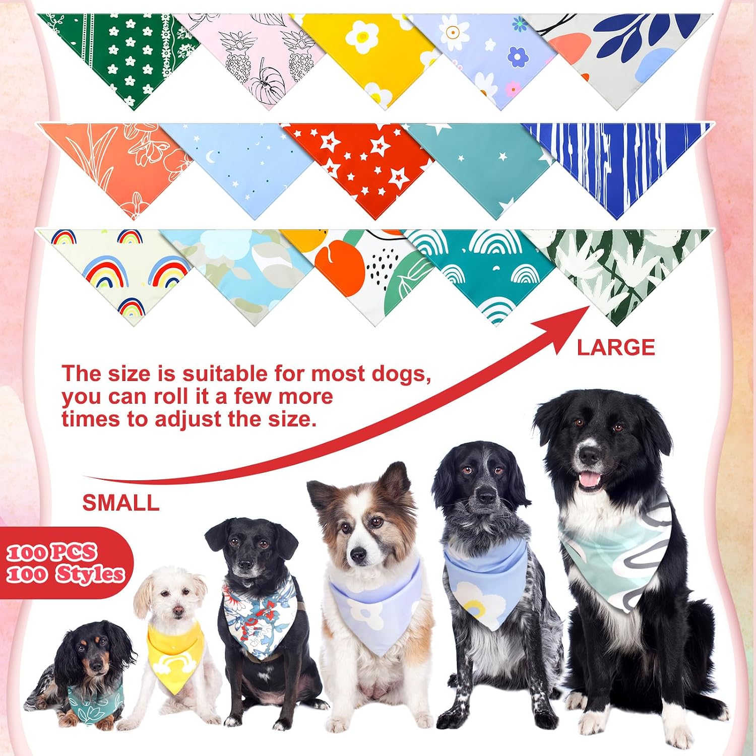 Huhumy 100 Pcs Boho Dog Bandanas Bulk Summer Boho Bandanas for Dogs