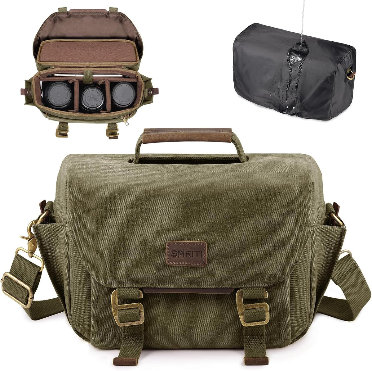 SMRITI Canvas DSLR Camera Bag, Camera Messenger Bag for Photographers,Travel Waterproof Shoulder Camera Case for Men Women (Green)