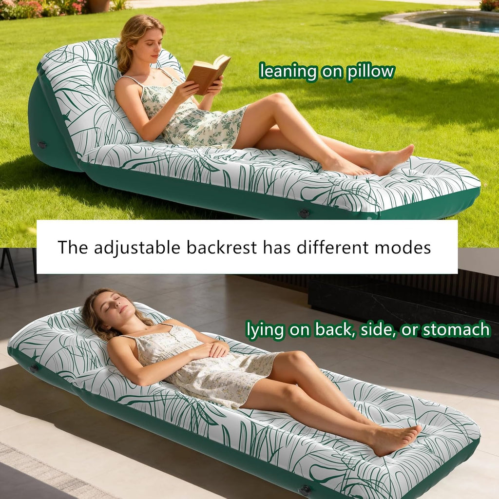 Inflatable Ultralight Camping Sleeping Pad with Adjustable Pillow,Camping Mat with Backrest, Compact Air Mattress for Camping,Hiking,Backpacking,Car Traveling,Tent,Beach,Single,Green