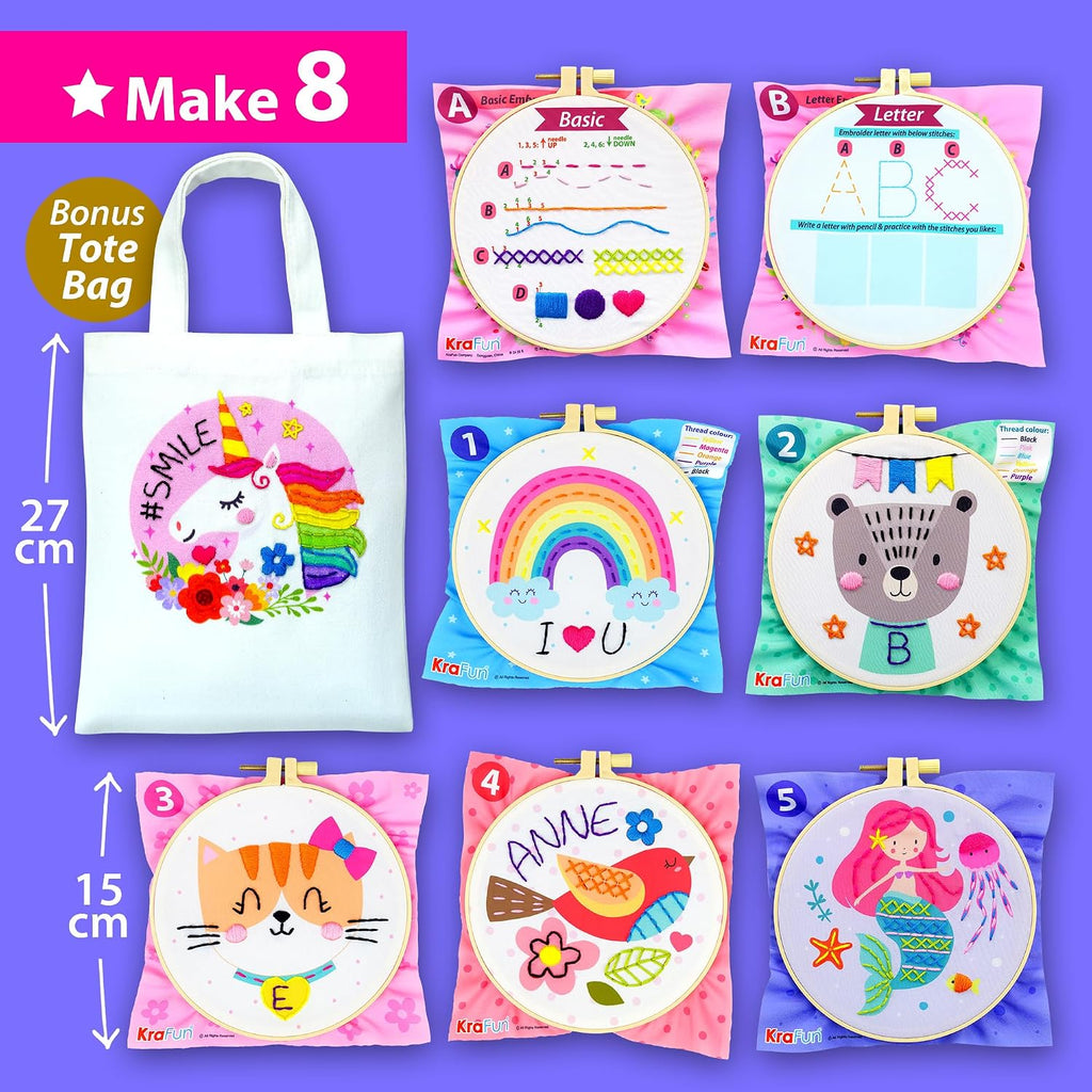 KRAFUN My First Embroidery Kit for Kids & Teens Age 8+ | 8 Projects