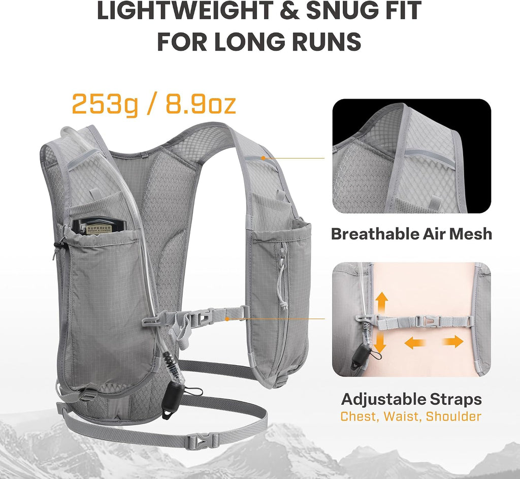 EVERFUN Hydration Backpack Running Vest Small Hiking Water Backpack with 1.5L Water Bladder, Lightweight Reflective Phone Holder Hydro Pack for Trail Running, Biking, Race, Marathons