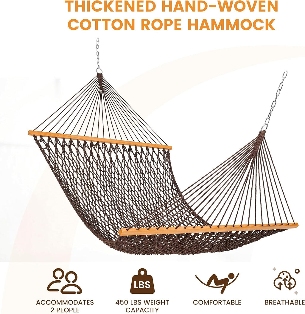 Lazy Daze Double Handwoven Rope Hammock for Outdoor Fits 12-13 Ft Stand
