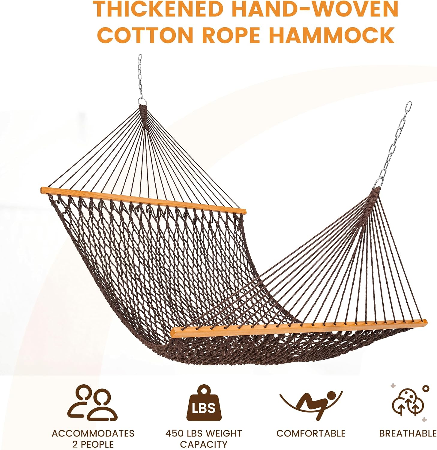 Lazy Daze Double Handwoven Rope Hammock for Outdoor Fits 12-13 Ft Stand