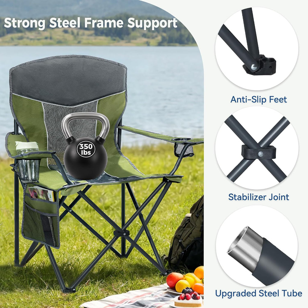 Oversized XL Camping Chair 2-Pack with Mesh Back, Green