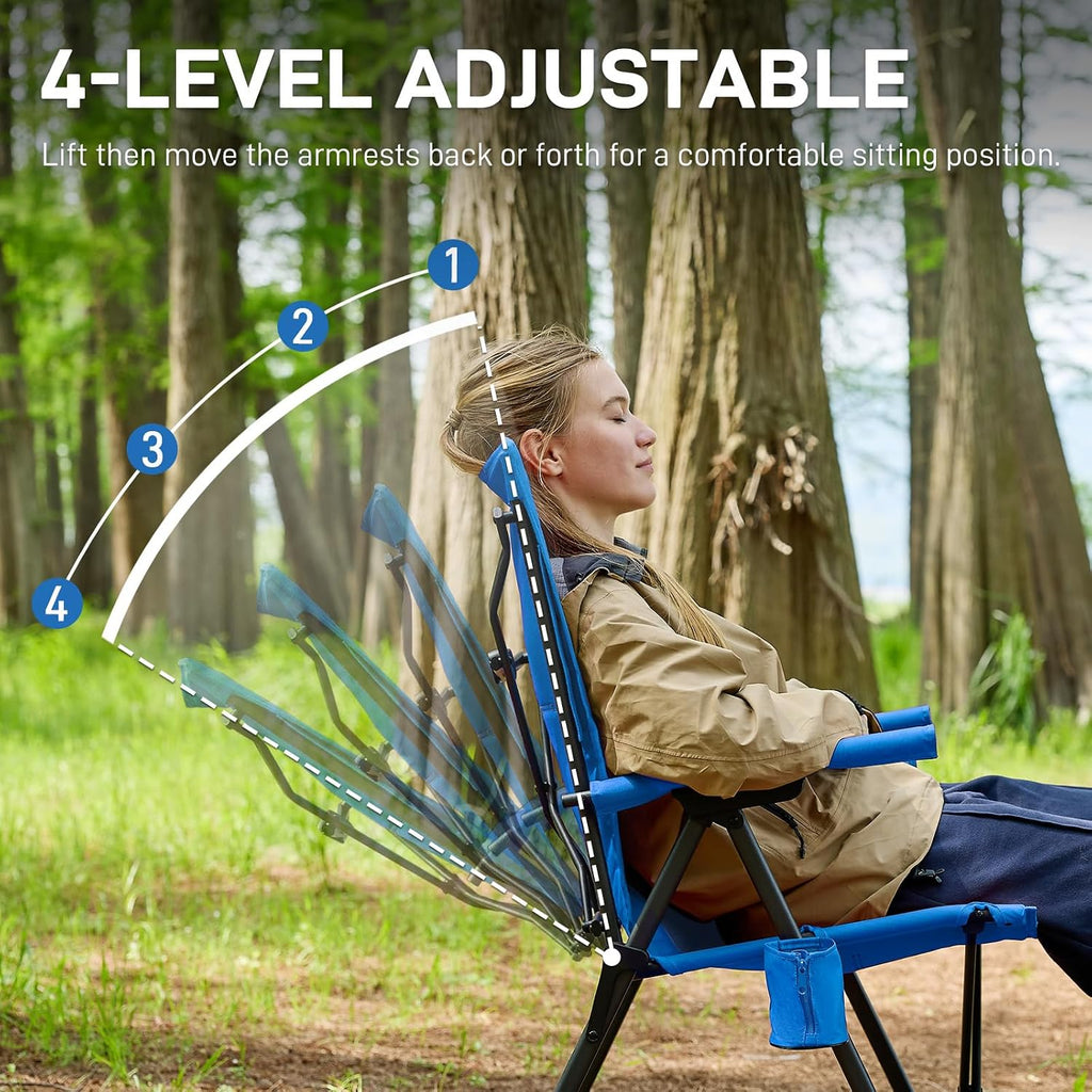 EVER ADVANCED Reclining Camping Chairs for Adult Supports 350lbs Blue