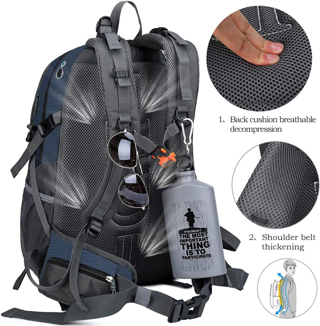 FENGDONG 40L Waterproof Lightweight Outdoor Daypack Hiking,Camping,Travel Backpack for Men Women Blue