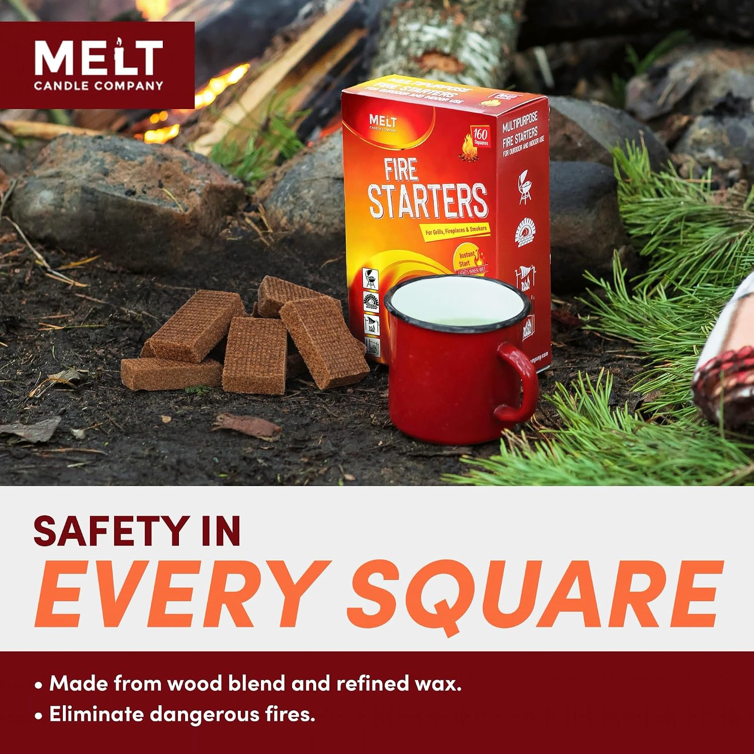 Melt Candle Fire Starter (160 Cubes) for Indoor Fireplace & Wood Stove
