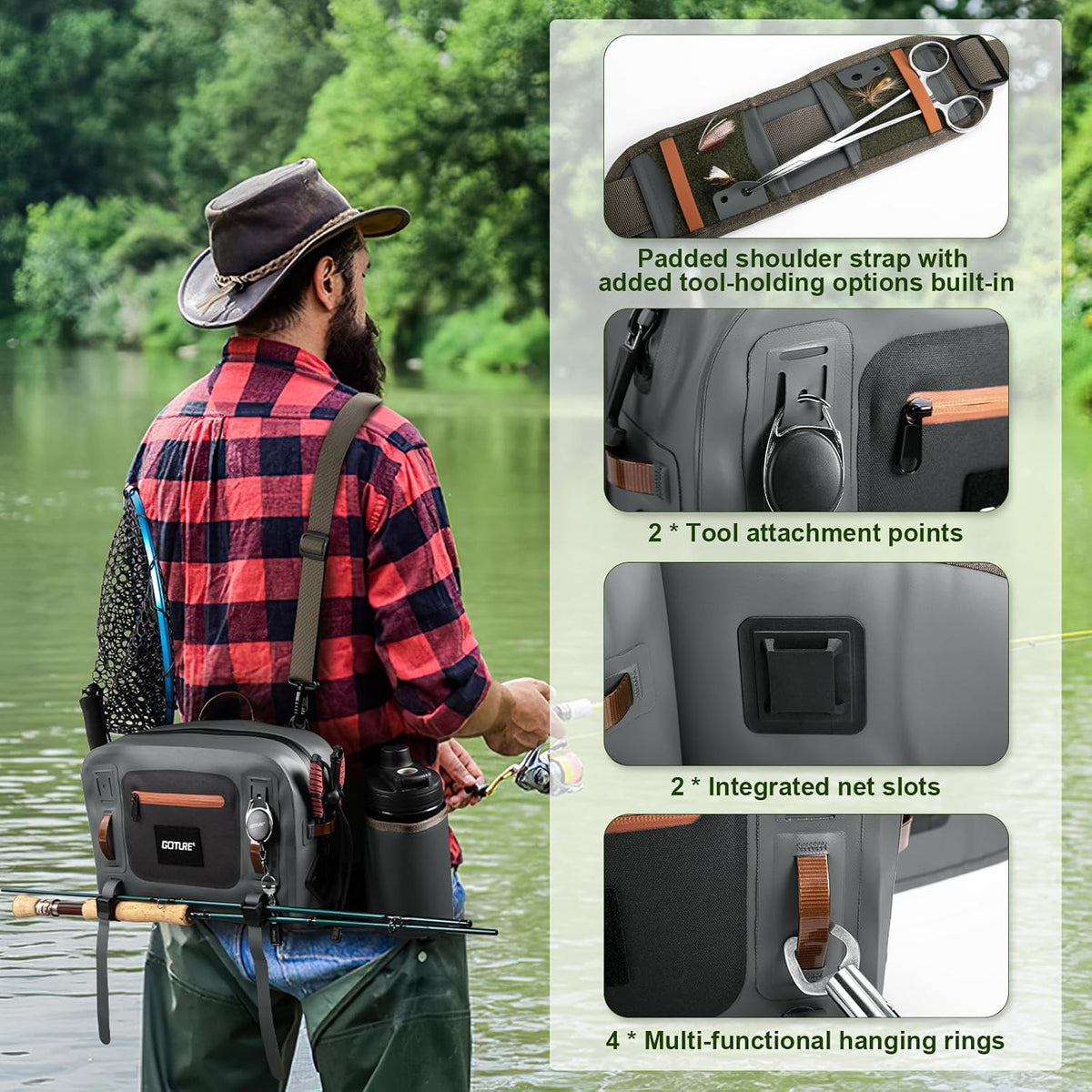 Goture Waterproof Fishing Waist Pack, IPX8 840D TPU Large Tackle Bag