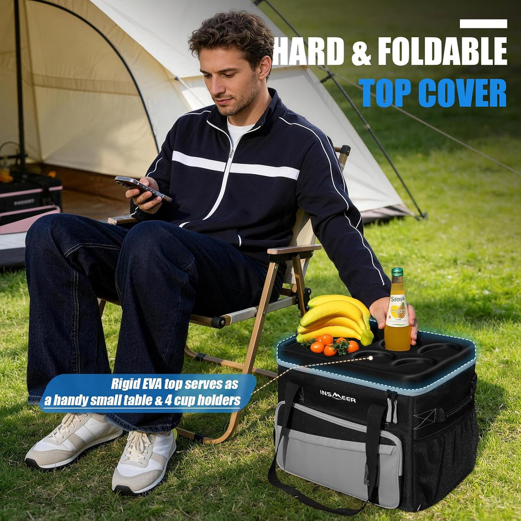 INSMEER Collapsible Cooler with Hard Shell & 4 Cup Holders - 55 Cans