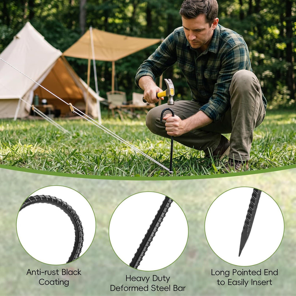 CEWOR 16 Pack Rebar Stakes, 12 Inch J Hook Tent Stakes Heavy Duty