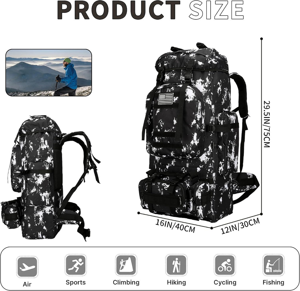 King'sGuard 100L Camping Hiking Backpack Molle Rucksack Military Camping Backpacking Daypack (Black Lighting)