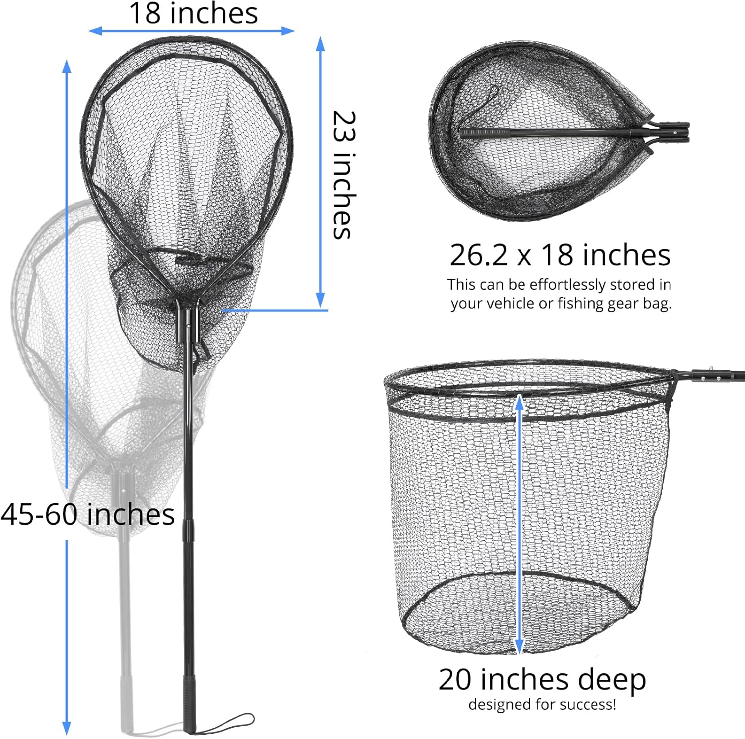 High Strength Large Landing Net, Fishing Net with Long Telescoping Handle