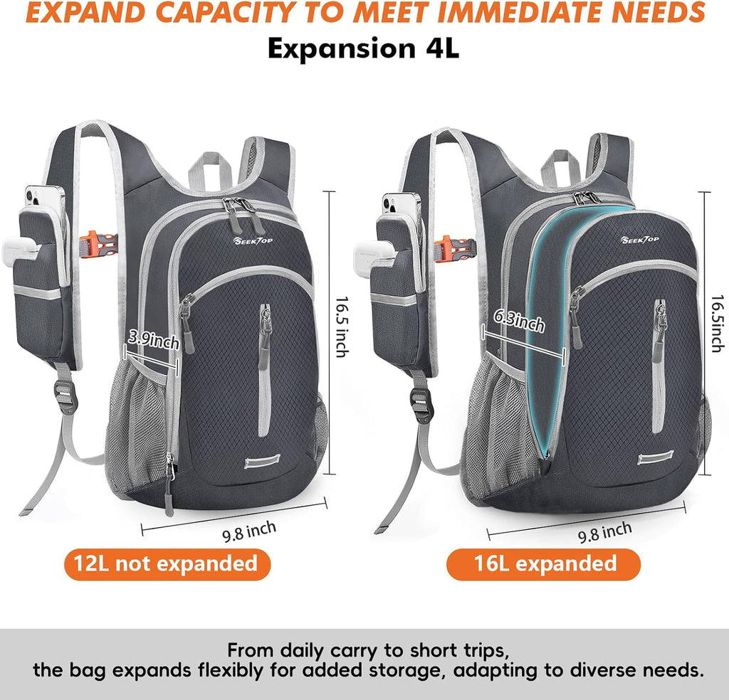 Seektop Small Hiking Backpack Expandable 12L-16L