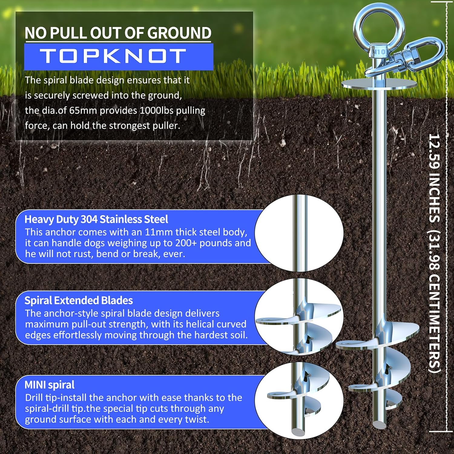 TOPKNOT Dog Tie Out Cable and Stake,360°Swivel Dog Run Anchor，with 30FT Heavy Duty Cable- No Tangle,Dog Runner for Yard - Up to 150LBS,Ideal for Outdoor Camping
