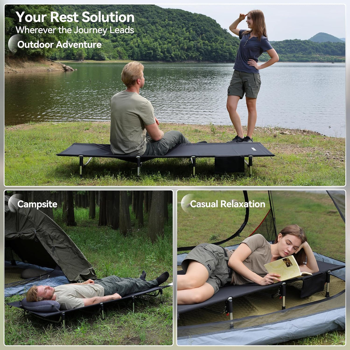 MARCHWAY Lightweight Folding Camping Cot Bed with Lever Lock, Easy Setup