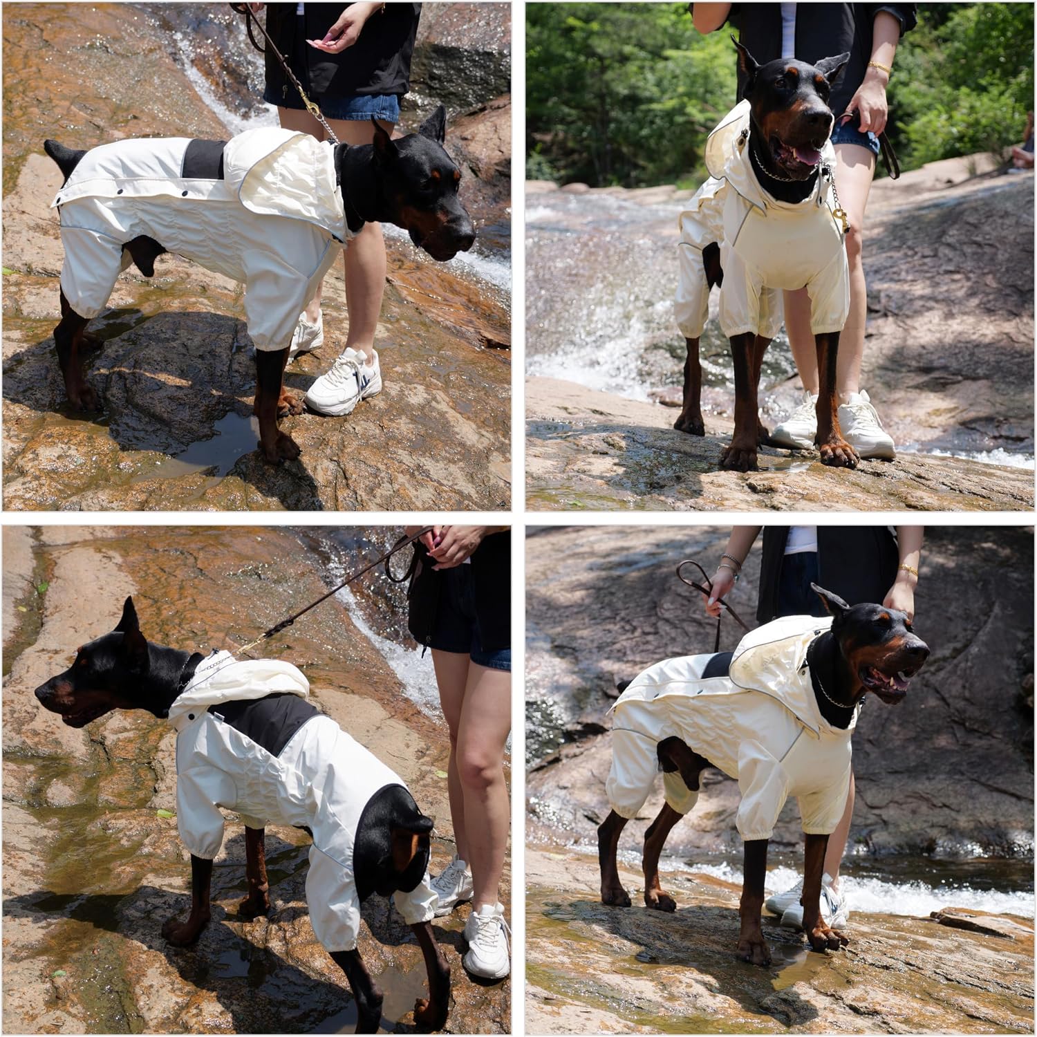 LOVELONGLONG Waterproof Dog Raincoat with Removable Hood – Outdoor Full Body Dog Jacket, Windproof Snowproof Shell Suit – All Season Pet Rain Gear Ivory 3XL
