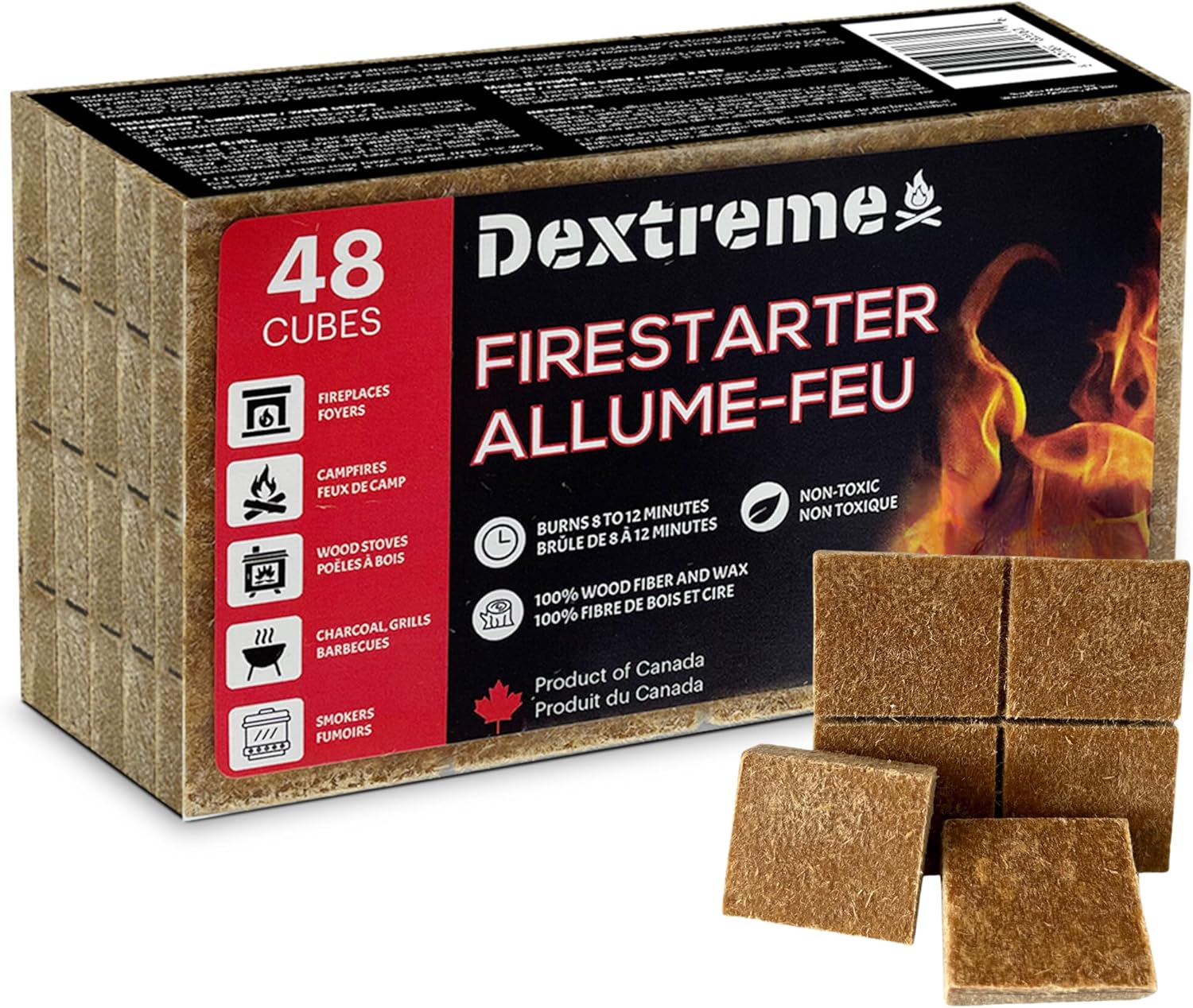 Dextreme Fire Starter Pack of 144/48 Natural Fire Starters Cubes for Campfires, Charcoal, BBQ, Grill Pit, Fireplace, Wood Stoves, Smokers and Camping - Easy to Ignite and Non Toxic… (144 Squares)