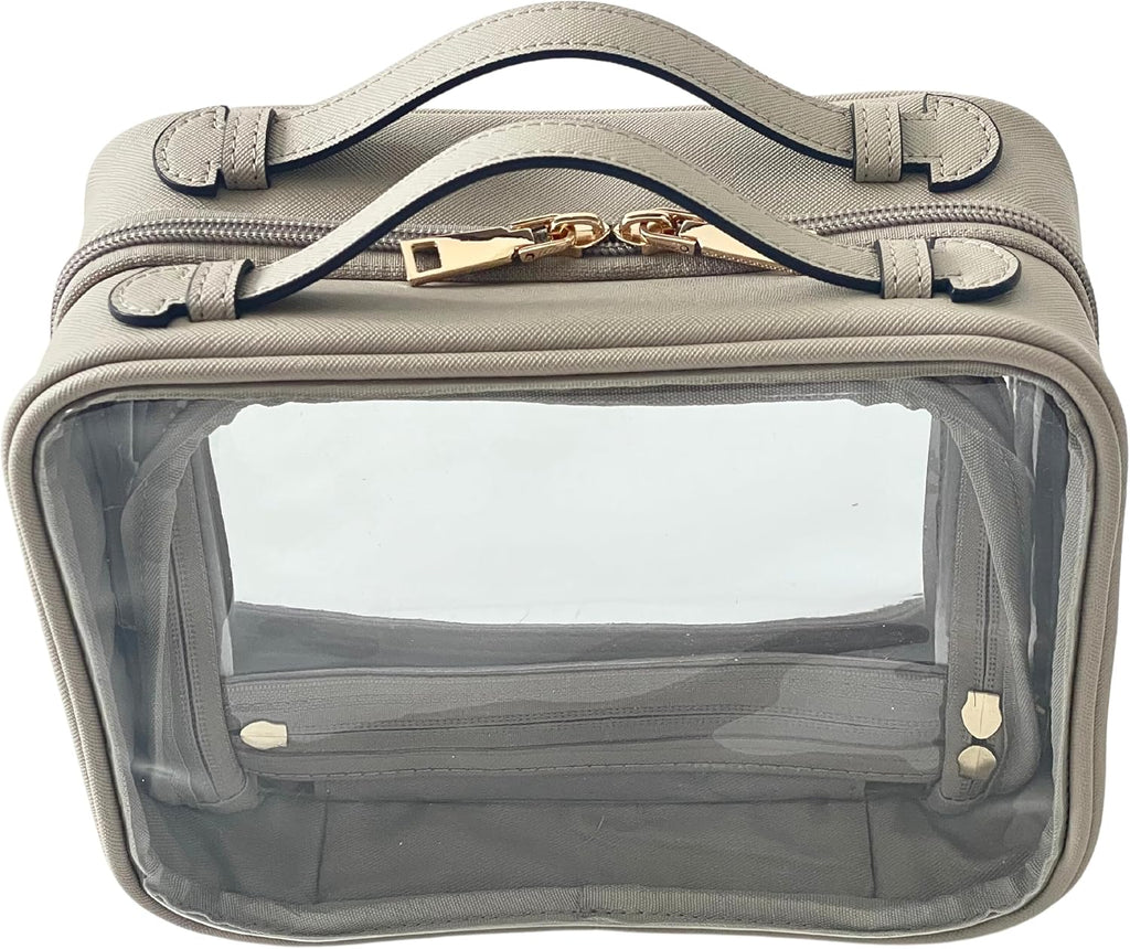 JAZD Clear Makeup Bag Toiletry Bag for Women Cosmetic Case Large Capacity Travel Make Up Bag Organizer Transparent Storage Compartment TSA Approved