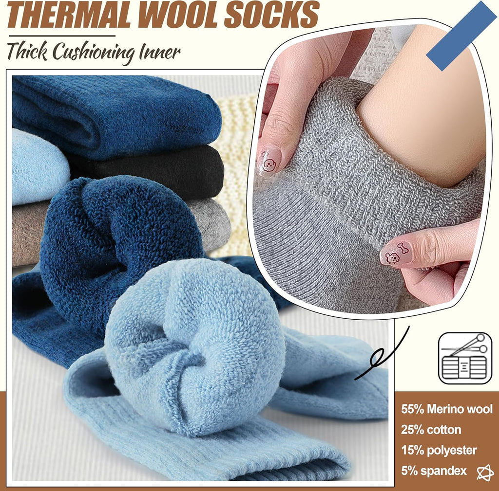 EBMORE 5 Pairs Women Merino Wool Boot Socks Warm Thermal Winter Thick Hiking Cozy Cabin Crew Comfy Socks for Ladies