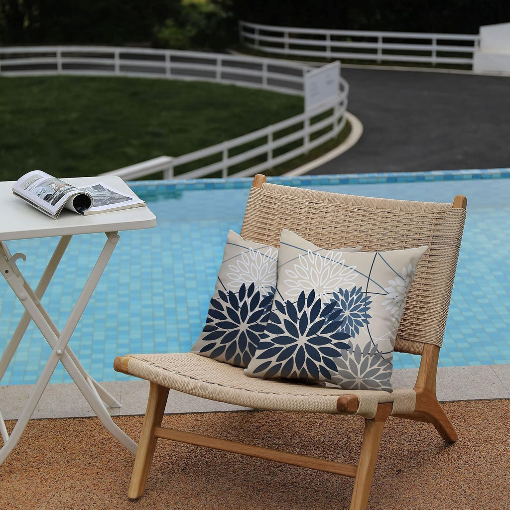 DFXSZ Blue Gray Floral Outdoor Pillow Covers 18x18 Set of 2 Waterproof