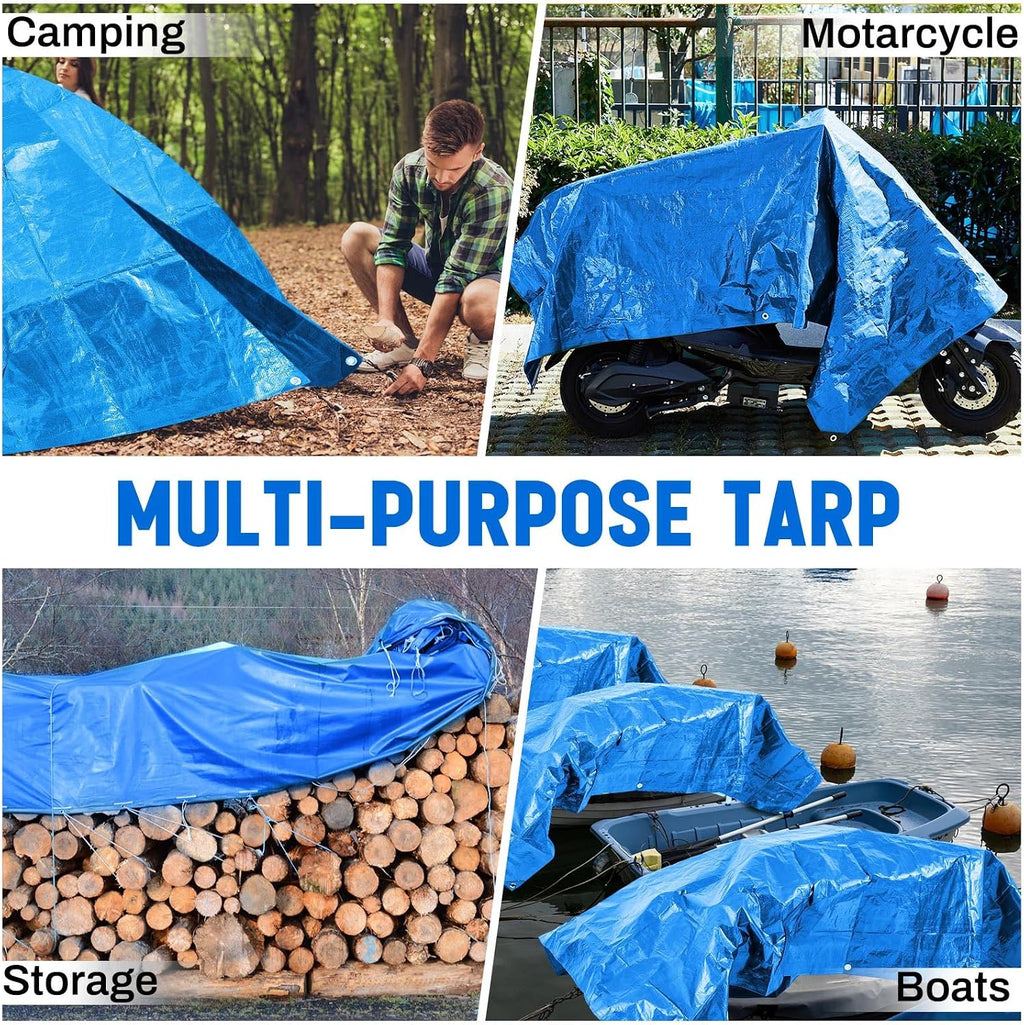 2 Pack 10 x 20 ft Blue Tarps, 5.5 Mil Heavy Duty Waterproof Tarp