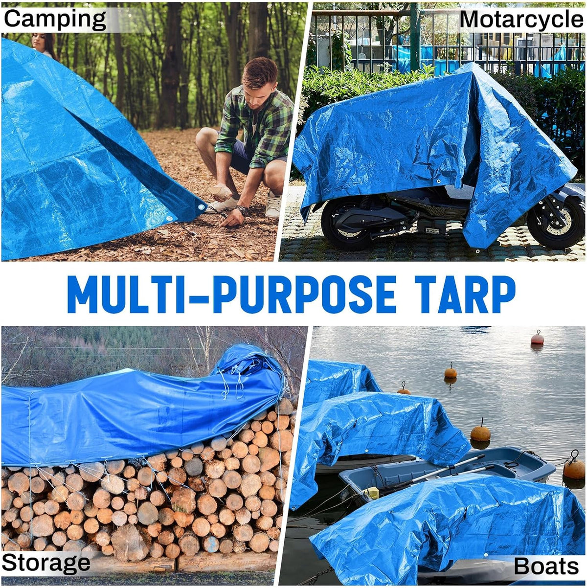 2 Pack 10 x 20 ft Blue Tarps, 5.5 Mil Heavy Duty Waterproof Tarp