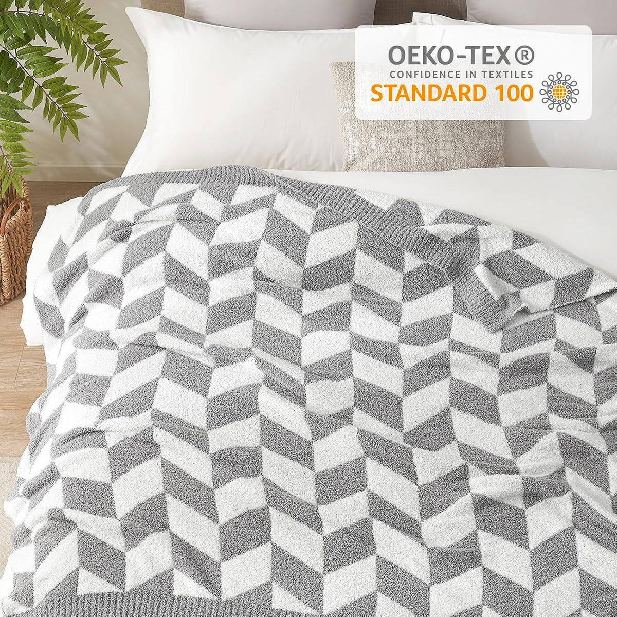 Snuggle Sac Chevron Throw Blanket for Couch, Reversible Super Soft Warm Blankets Cozy Knit Fuzzy Plush Lightweight Throws for Sofa, Bed, Camping,Grey,50x60 inches
