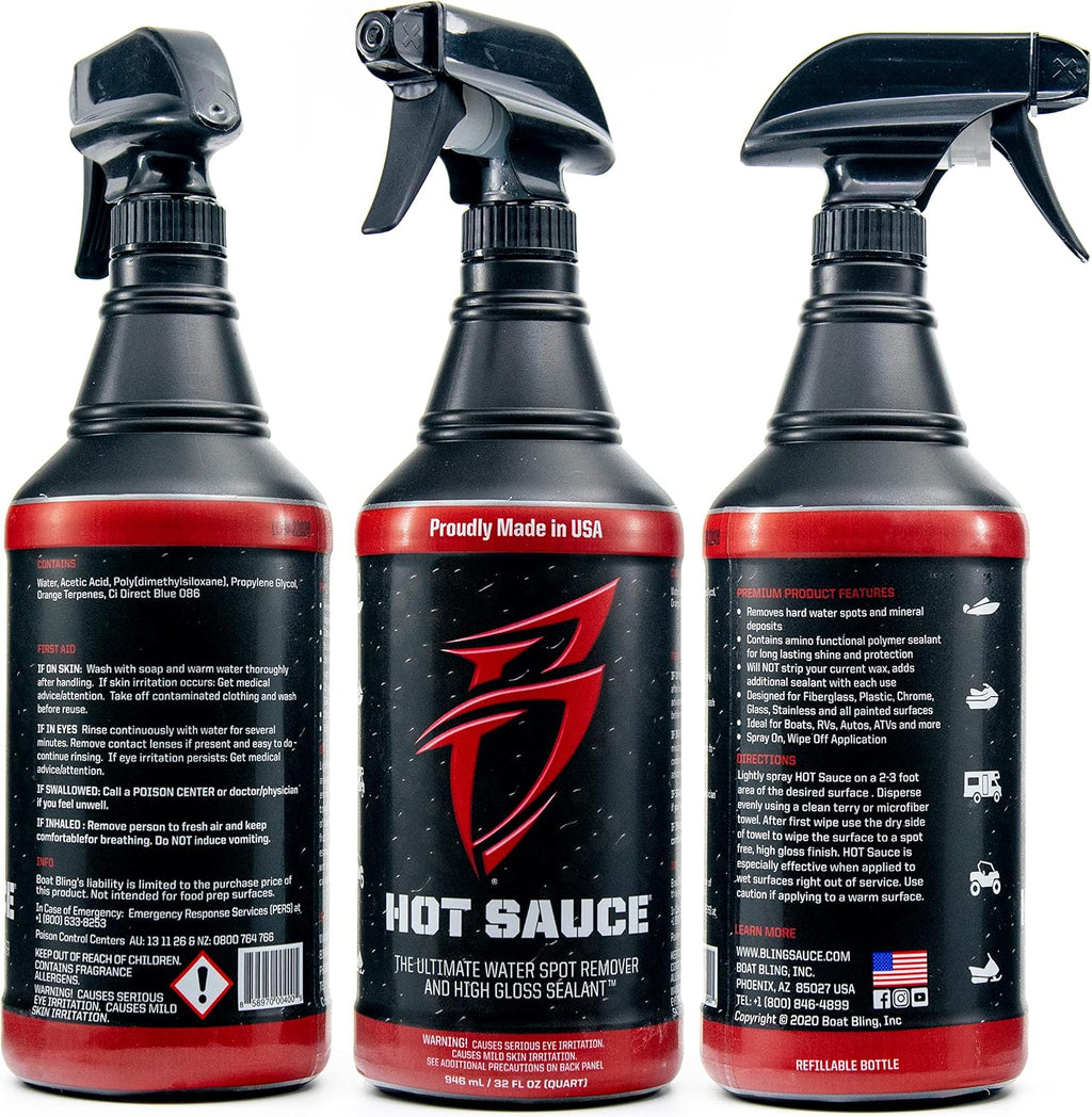 Bling Sauce Hot Sauce Hard Water Spot Remover with Wax Sealants, 32 oz