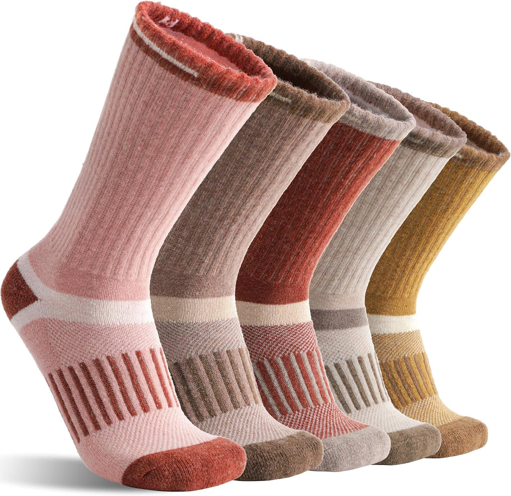 MOGGEI 5 Pairs Merino Wool Hiking Socks Warm Thermal Winter Cozy Cushioned Moisture Wicking Socks for Women & Men