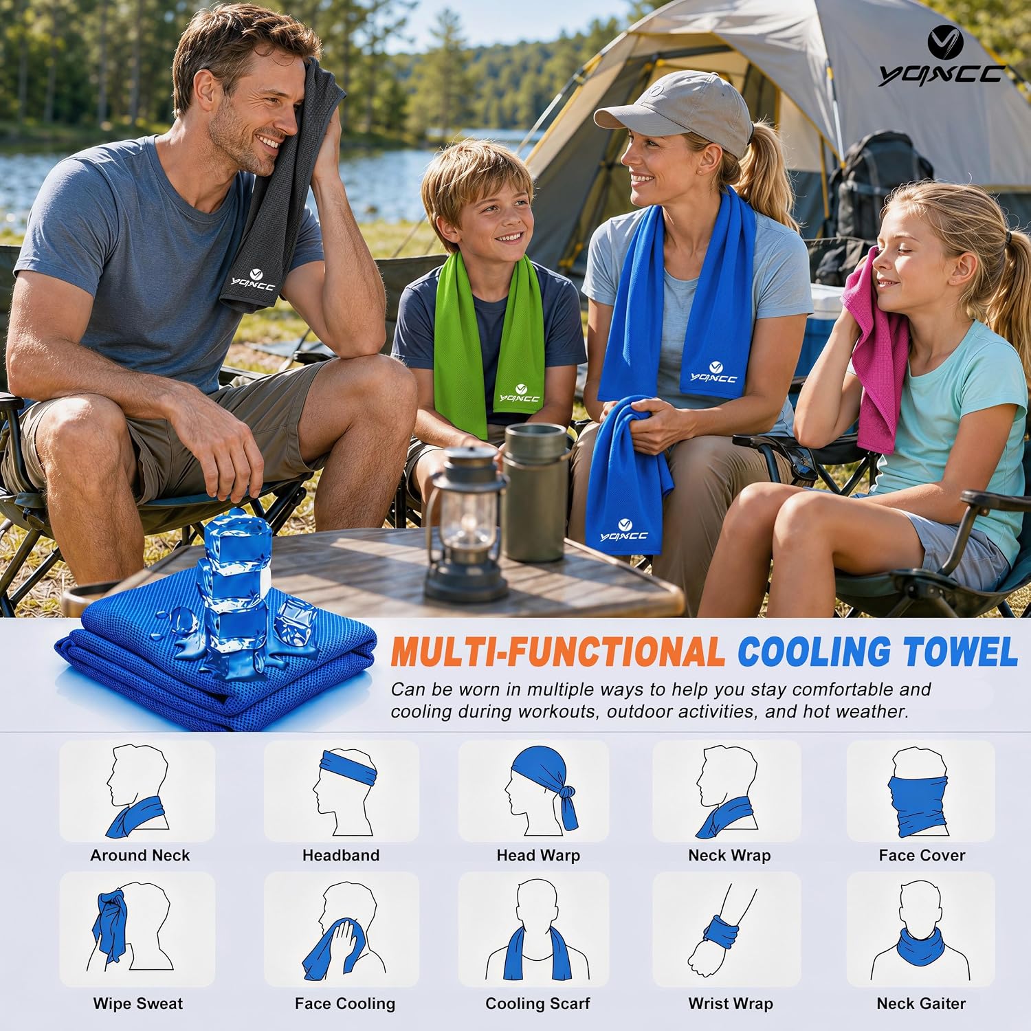 YQXCC 4 Pack Cooling Towels (47"x12"), Ice Cool Towels for Neck & Face