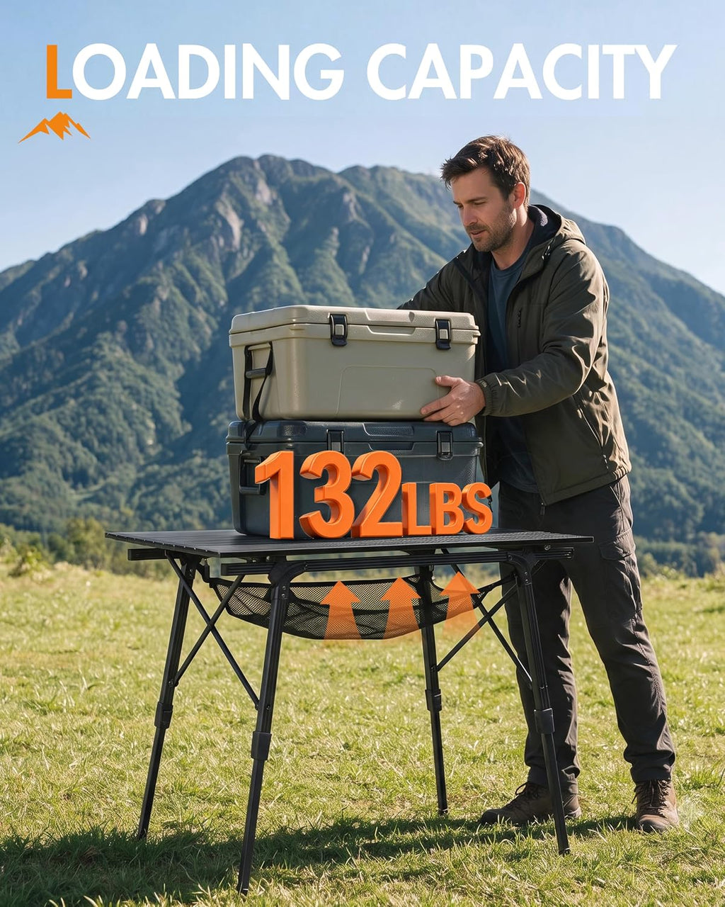 Portal Camping Table, Folding Aluminum Outdoor Table with Mesh Layer