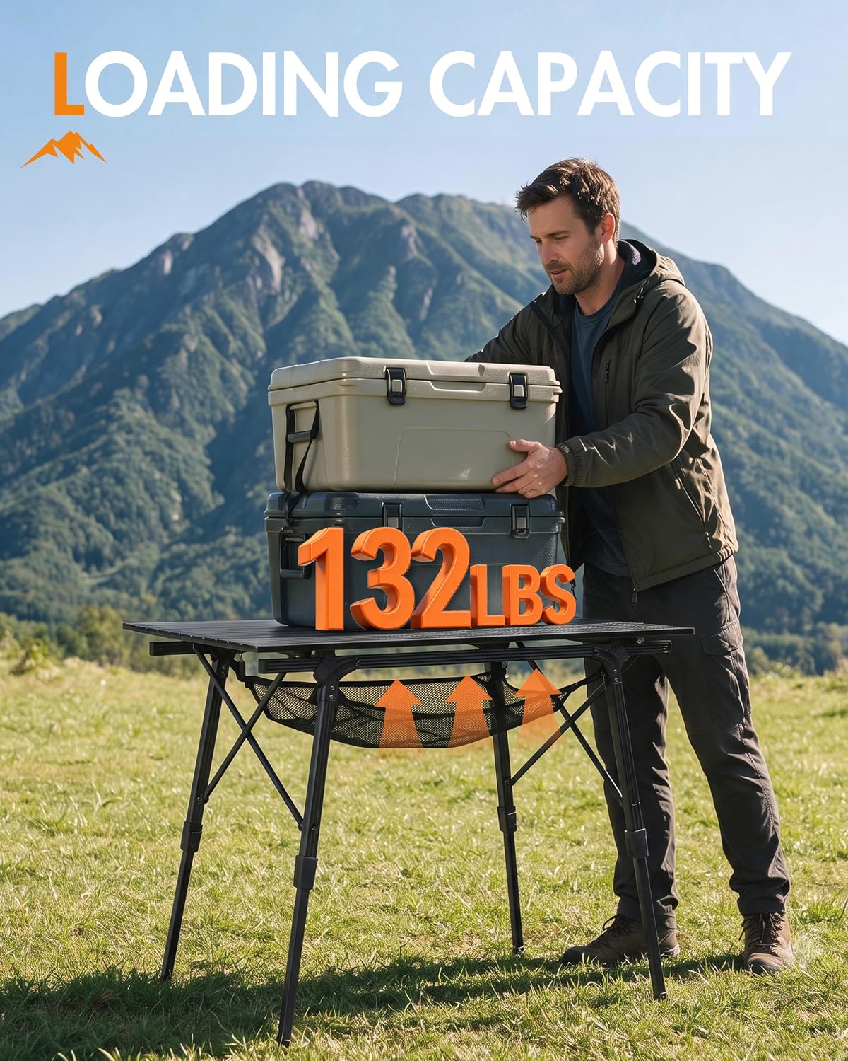 Portal Camping Table, Folding Aluminum Outdoor Table with Mesh Layer