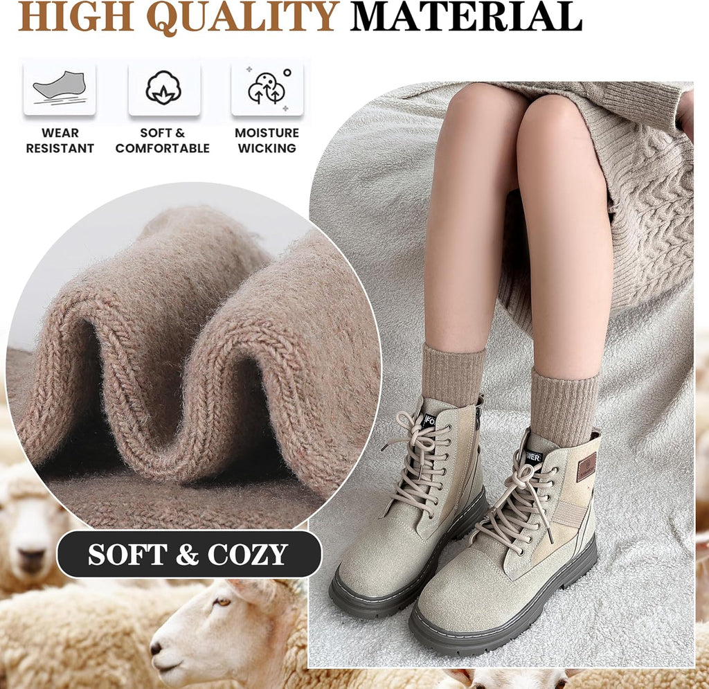 MOGGEI 5 Pairs Womens Merino Wool Socks Hiking Warm Winter Thick Thermal Crew Cozy Cabin Ladies Gift Comfy Boot Work Socks