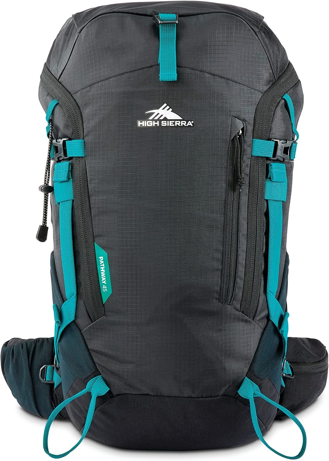 High Sierra Pathway 2.0 Backpack with Hydration Storage Sleeve, for Hiking, Biking, Camping, Traveling, Black, 45L