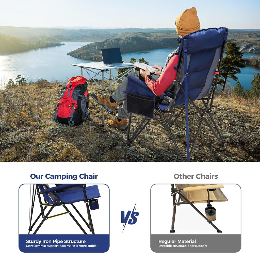ALPHA CAMP Heavy Duty Camping Chairs with Cup Holder Oversized Folding Chair 500LBS Capacity Outdoor Chair with Headrest,Lawn with Side Pocket for Lawn, Sports and Fishing