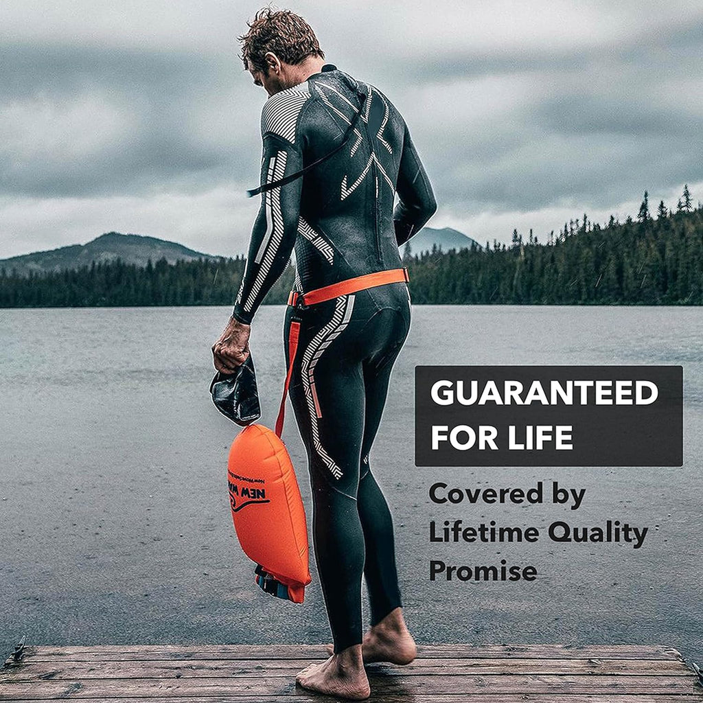 New Wave Swim Buoy Swim Safety Float and Drybag for Open Water Swimmers, Triathletes, Kayakers and Snorkelers, Highly Visible Buoy Float for Safe Swim Training (Orange PVC Medium-15L)