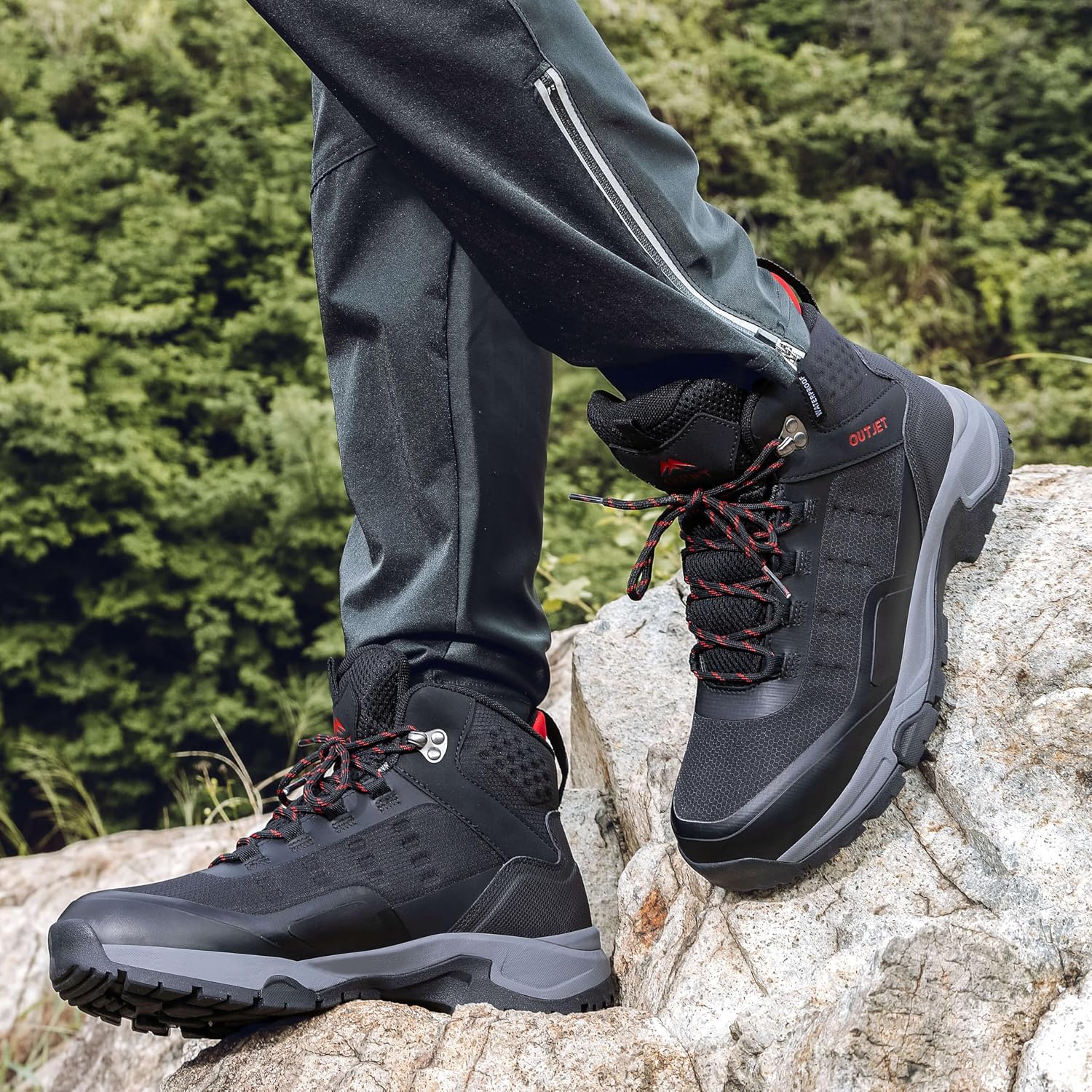 Men's Waterproof Hiking Boots Lightweight Leather Mid Ankle Outdoor Trail Trekking shoes