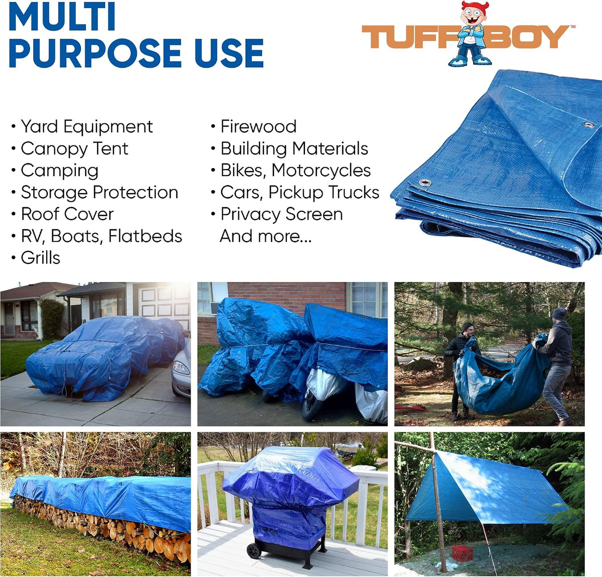 20x30 Waterproof Tarp – 5 MIL Heavy-Duty Poly Tarp Cover – Tear-Resistant, UV Resistant, Weatherproof, Multipurpose Tarpaulin for Camping, Roof, Patio, Pool, Boat, Car, Outdoor Protection