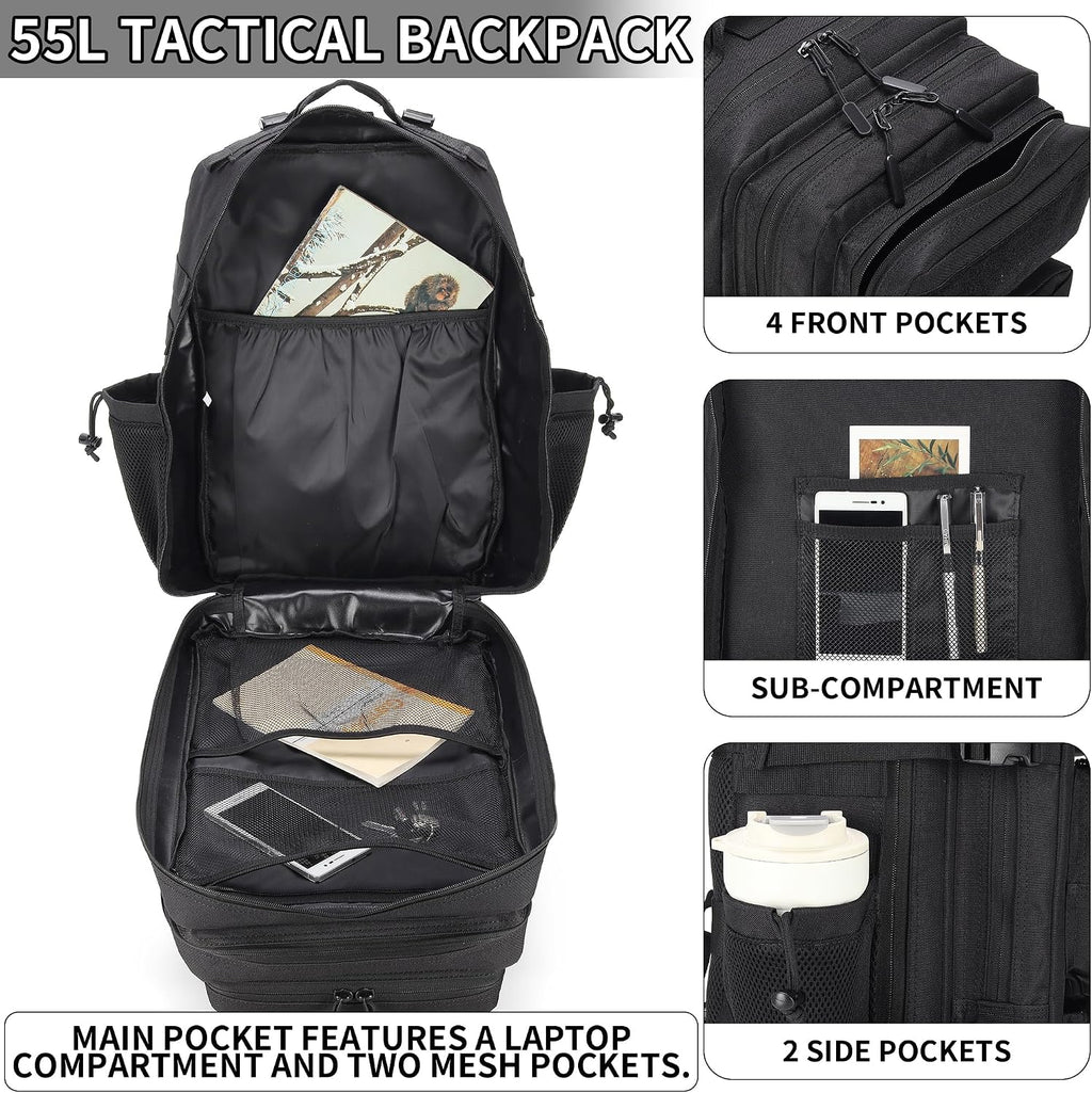 55L Tactical Backpack Heavy Duty Military Rucksack Molle Backpack 3 Day Assault Pack for Work Outdoors