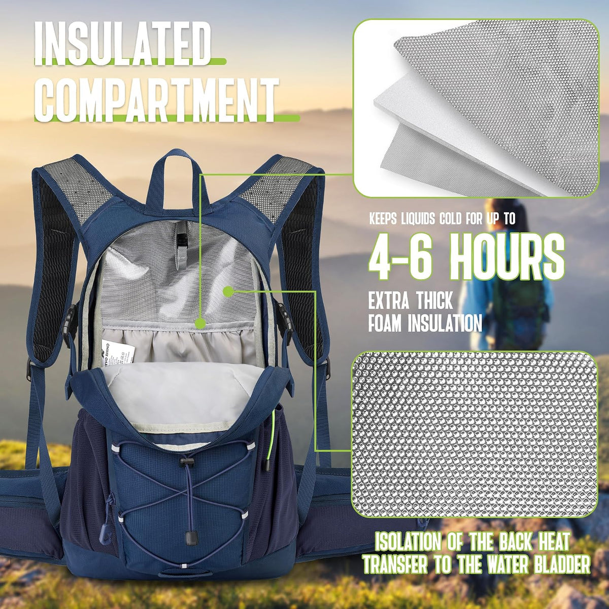 N NEVO RHINO Hydration Backpack, 18L Hiking Backpack with 3L Water Bladder
