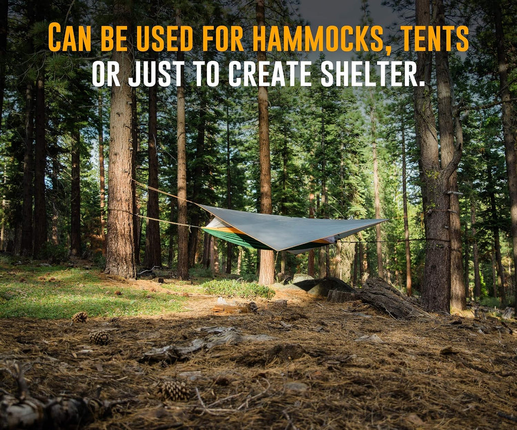 Ryno Tuff Hammock Rain Fly - Camping Tarp 10x10 Foot, The Tent Tarp is Waterproof Rated at 3000MM - Hammock Tarp Includes Aluminum Stakes and Guy Lines. Ultralight and Ultra-Durable