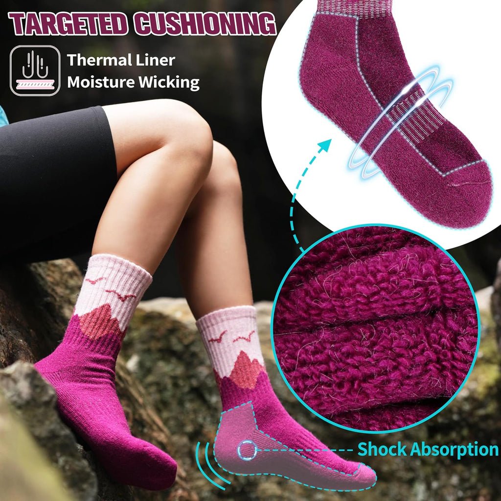EBMORE 5 Pairs Womens Merino Wool Hiking Socks Thermal Warm Winter Boot Crew Cushion Work Gift Socks