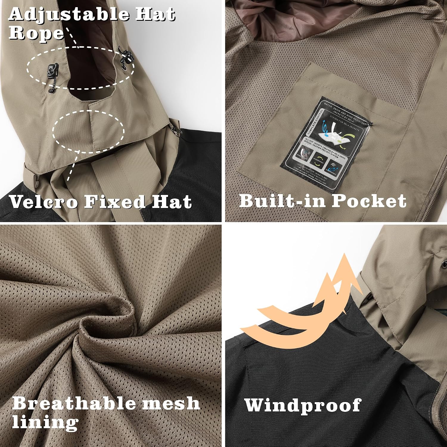 GIISAM Rain Jacket for Men, Mens Waterproof Raincoat Lightweight Rain Jackets Outdoor Rain Coat Windbreaker with Hood